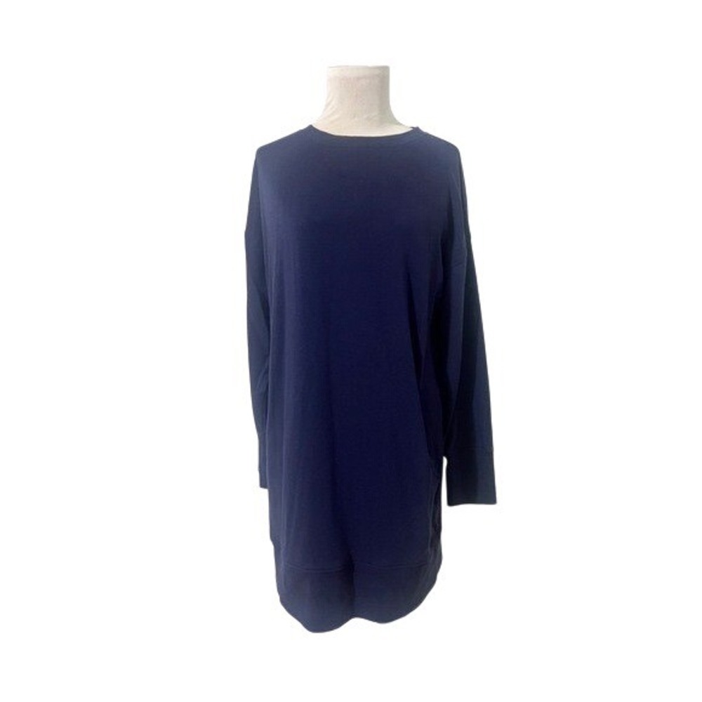 Eddie Bauer Womens Navy Blue Long Sleeve Fleece Sweatshirt Dress‎ Pockets Medium
